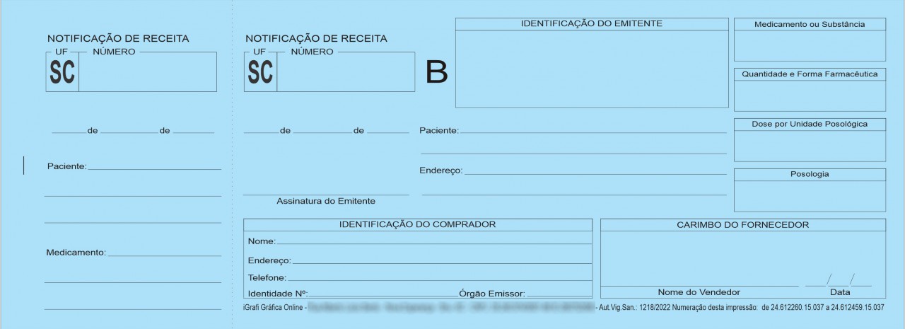 Notificação De Receita Azul - B Ou B2 (50vias)